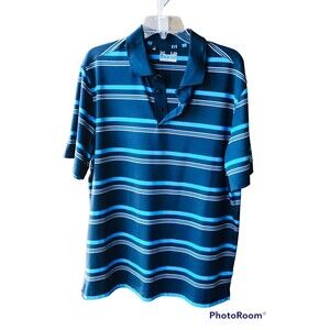 Under Armour Men Size Large Blue Gray Short Sleeve Polo Shirt Heat Gear Loose